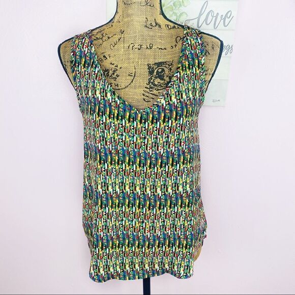 Forever 21 Multi Color Geometric Print Open Strappy Back Sleeveless Blouse Small - Picture 1 of 10